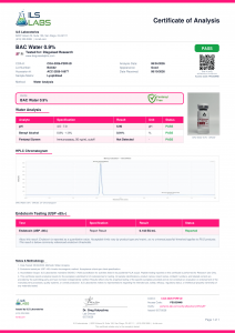 Bacteriostatic Water 0.9% certificate of analysis