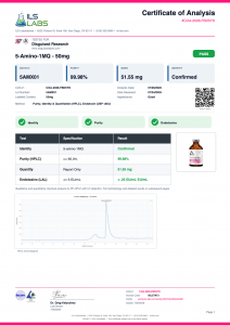 High Dose 5-Amino-1MQ (50MG/ML) certificate of analysis