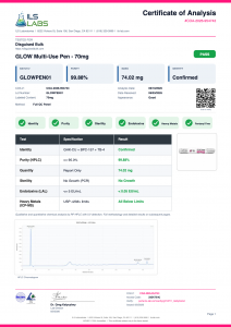GLOW (GHK-Cu 50MG / BPC-157 10MG / TB-500 10MG ) Pen certificate of analysis
