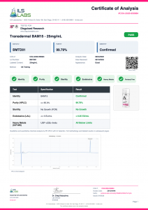 Transdermal BAM15 (25MG/ML) certificate of analysis