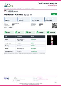 NAD+ / MOTS-C / 5-Amino-1MQ Aerosol Spray certificate of analysis