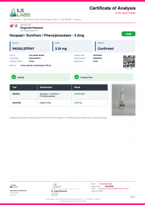 Limitless (Noopept / Sunifiram / Phenylpiracetam Aerosol Spray) certificate of analysis