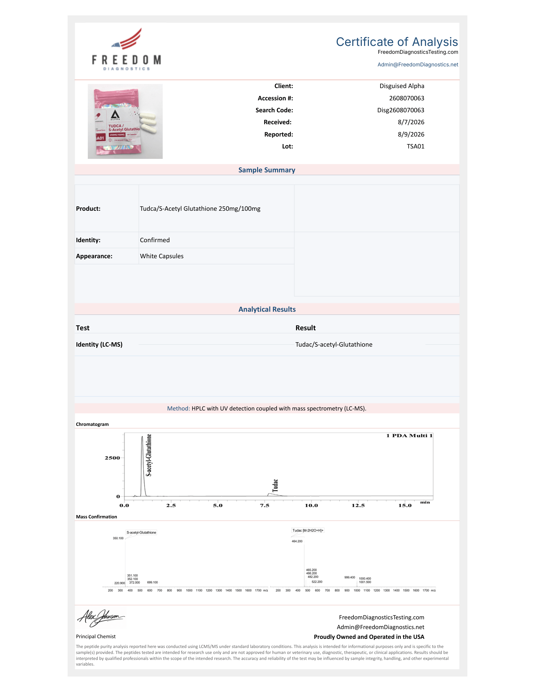 glutathione certificate of analysis TUDCA / S-Acetyl including a clear listing Characterization of a patient-derived sub:91ee1eca9e47d3549642e88fba7be13c Size:100 mL