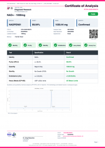 NAD+ Pen 1000MG certificate of analysis