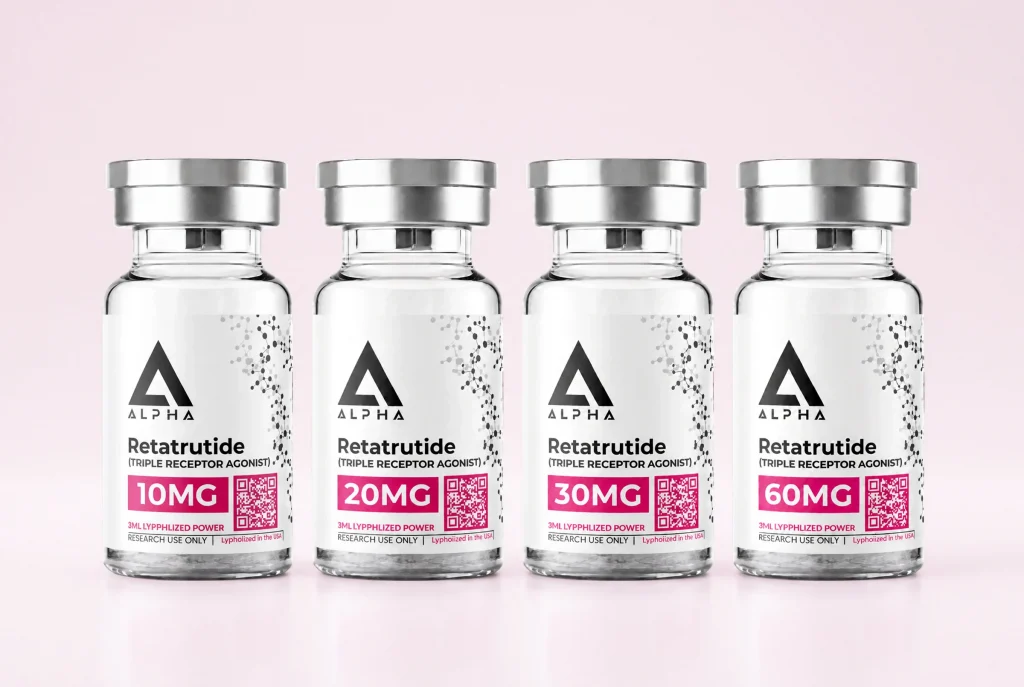 Disguised Alpha GLP-3 RT vials in 10, 20, 30 and 60 mg, side by side