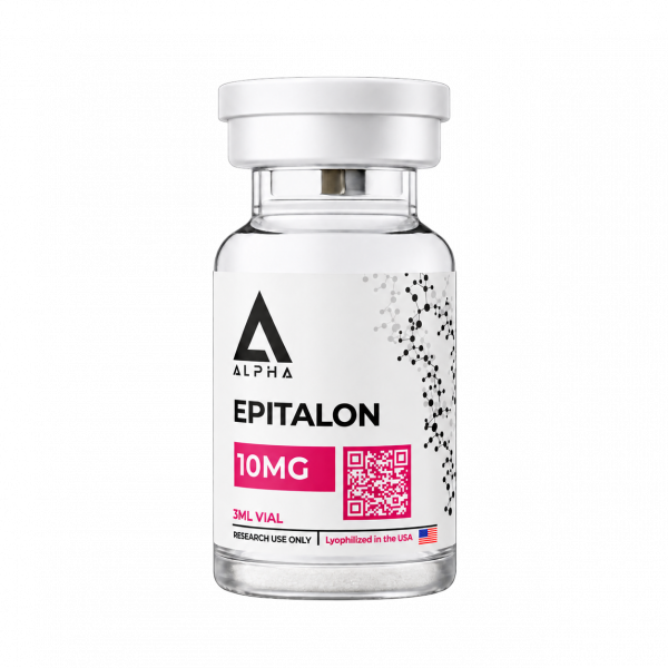 EPITALON 10MG in a 3mL vial with a white cap and US flag.