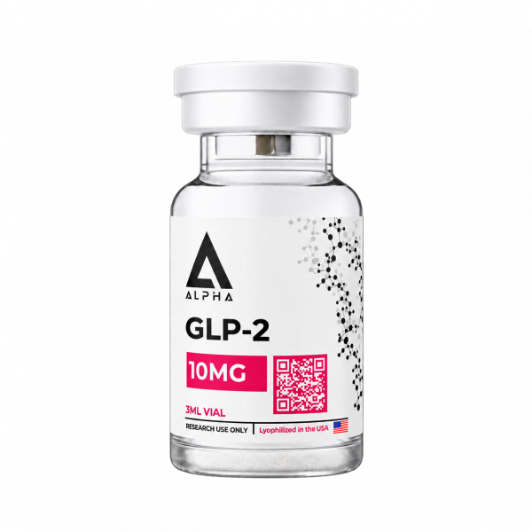 GLP-2 10MG in a 3mL vial with a white cap and US flag.